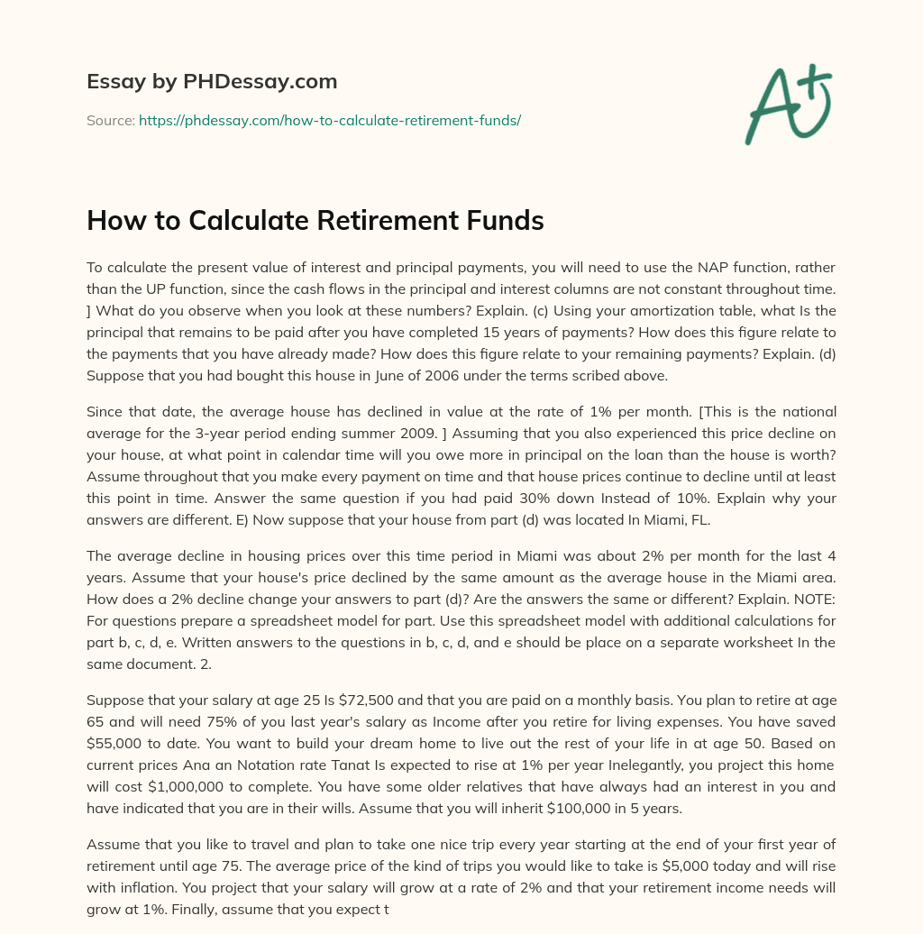 How to Calculate Retirement Funds essay