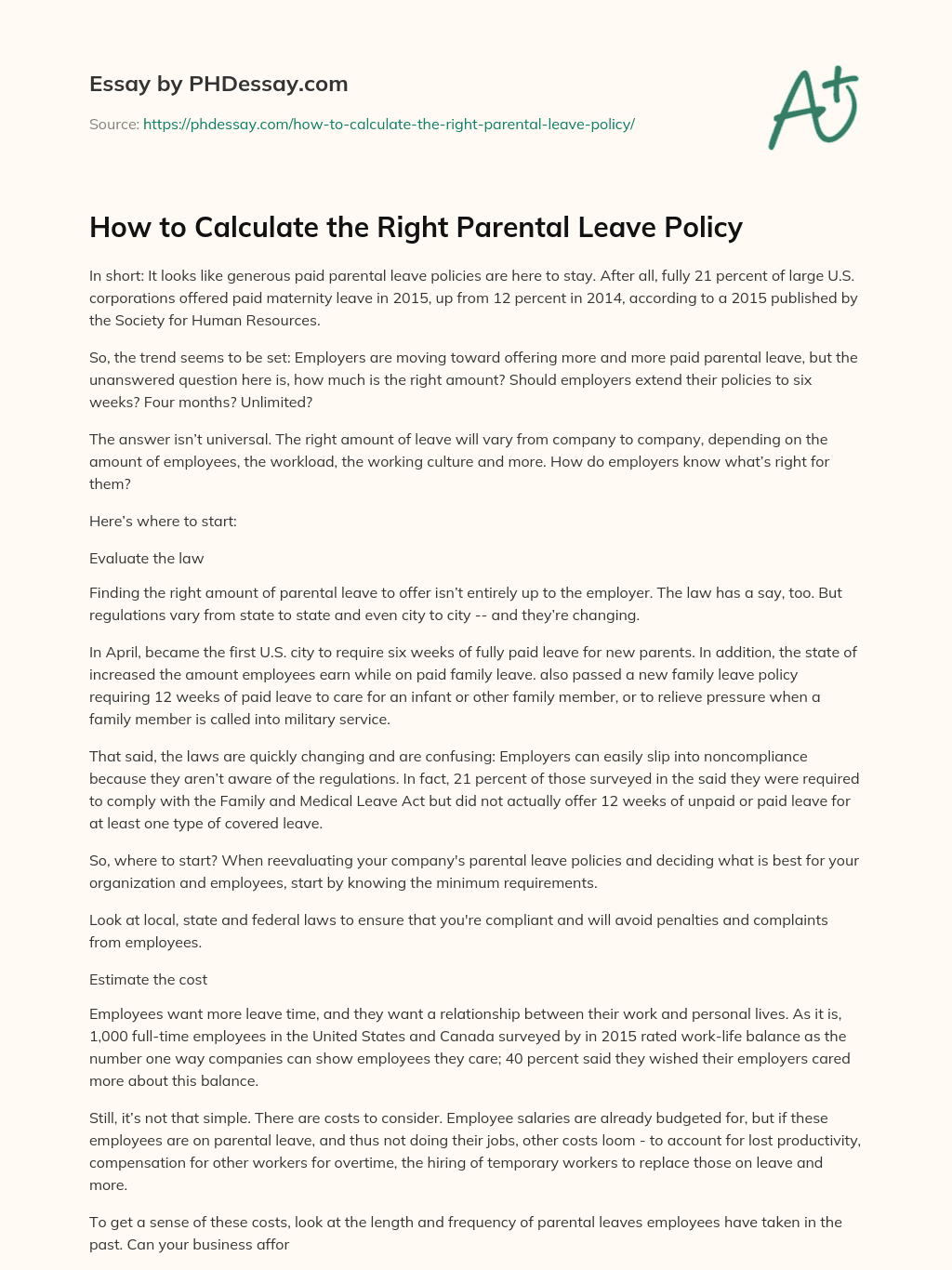 How to Calculate the Right Parental Leave Policy essay