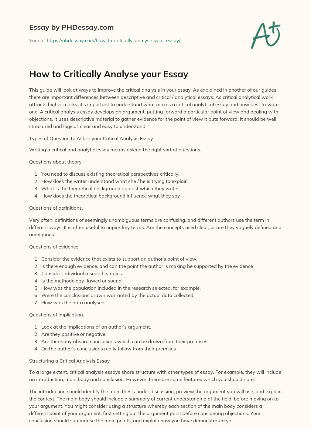 How to Critically Analyse your Essay essay