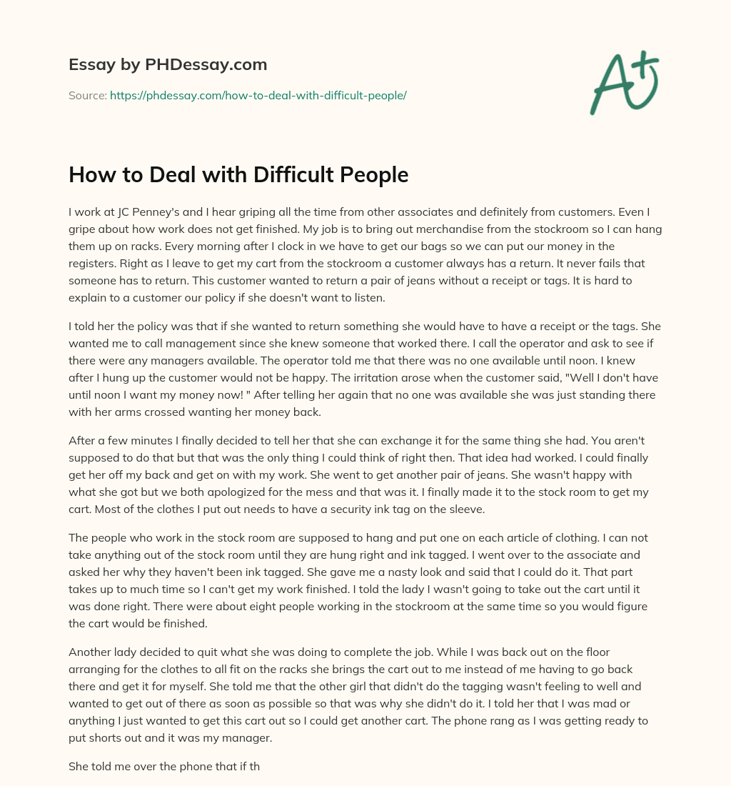 How to Deal with Difficult People essay