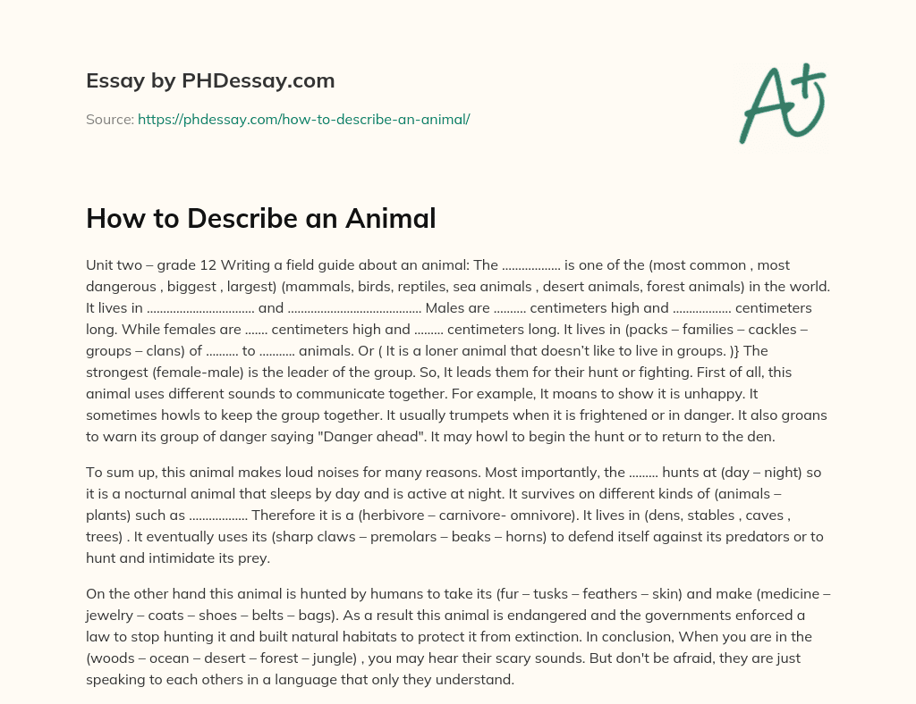 how to write a descriptive essay about an animal
