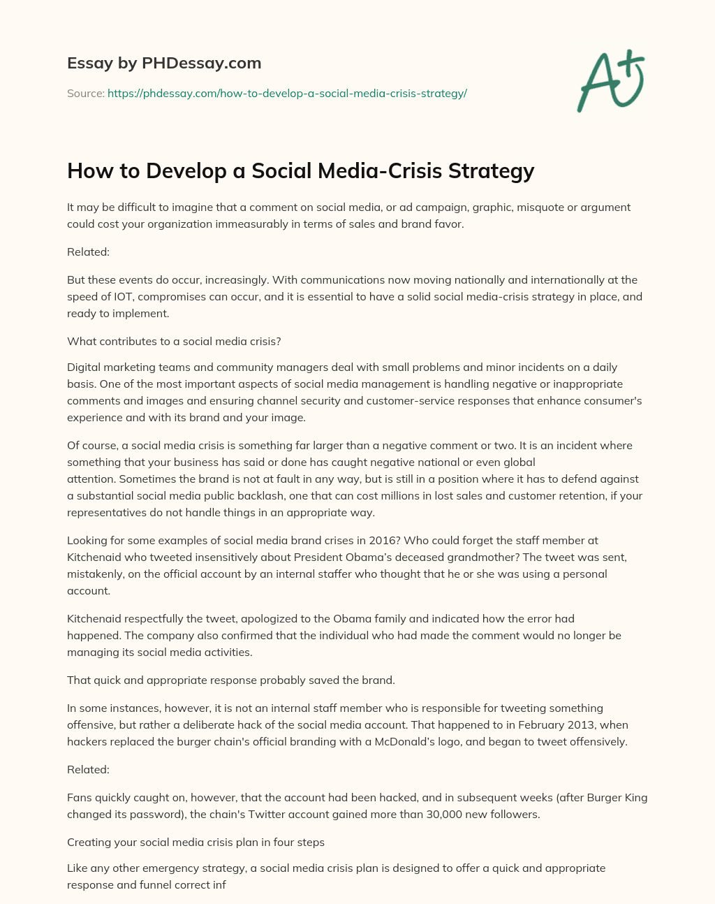How to Develop a Social Media-Crisis Strategy essay