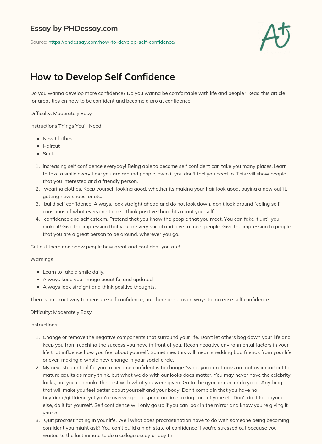 how to develop self confidence essay