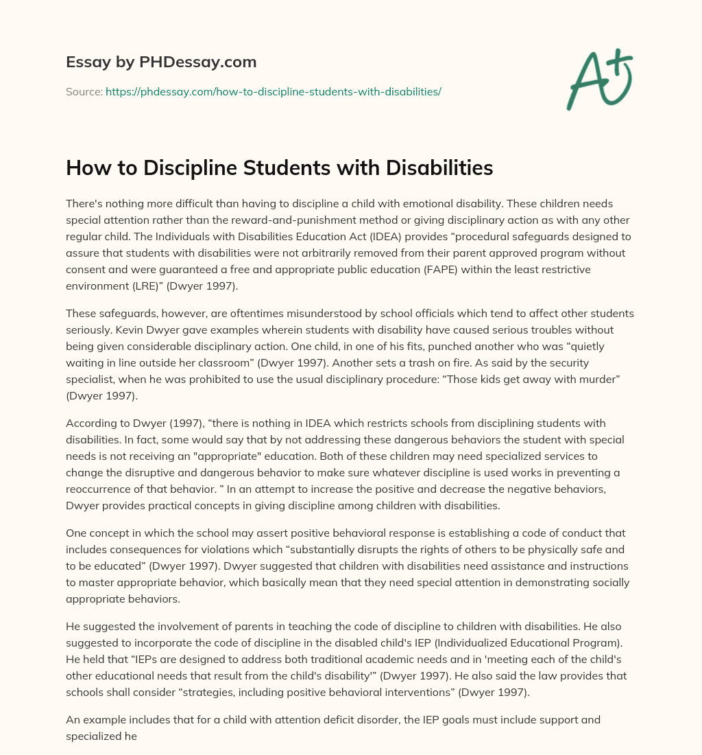 How to Discipline Students with Disabilities essay