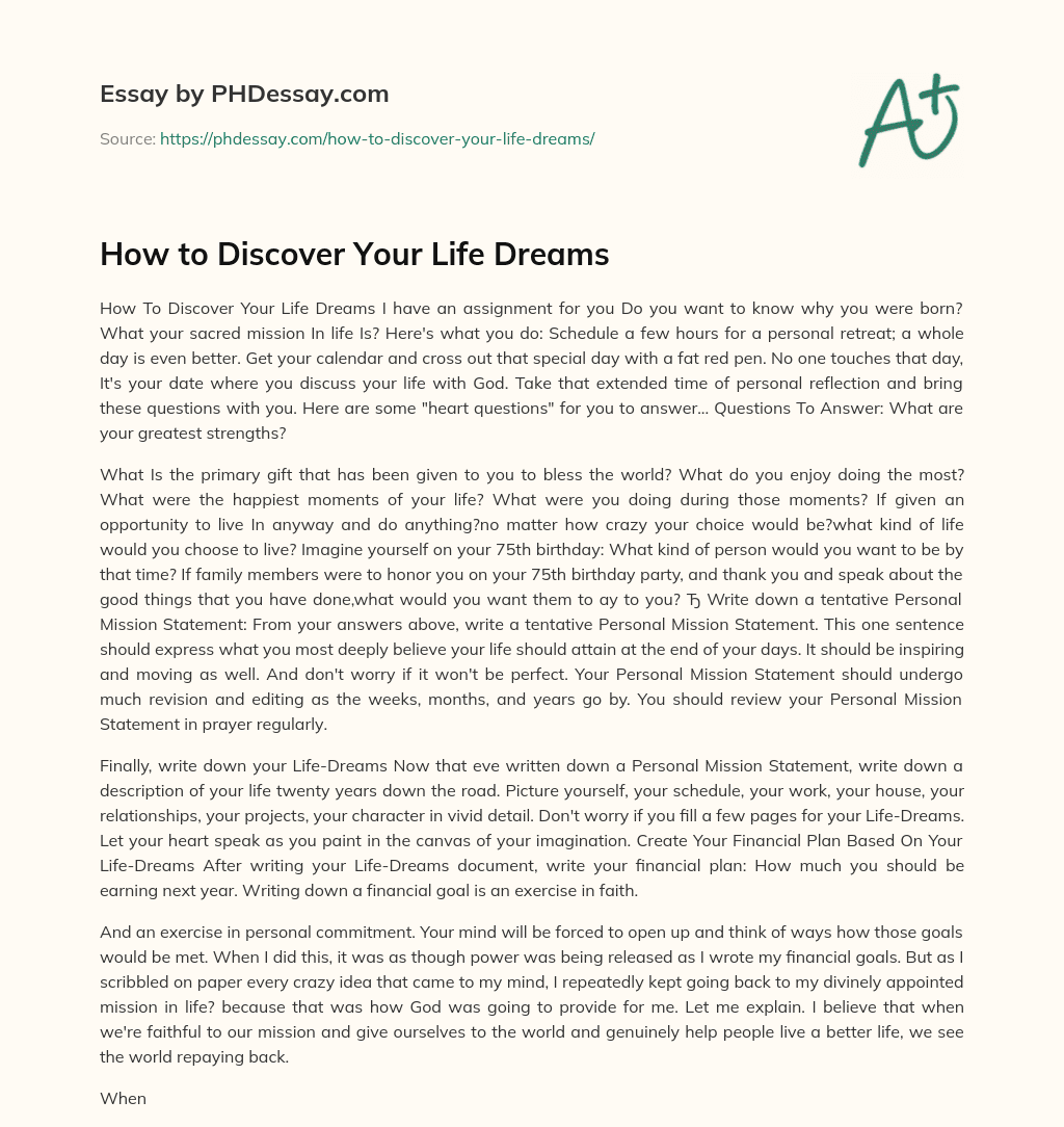 How to Discover Your Life Dreams essay