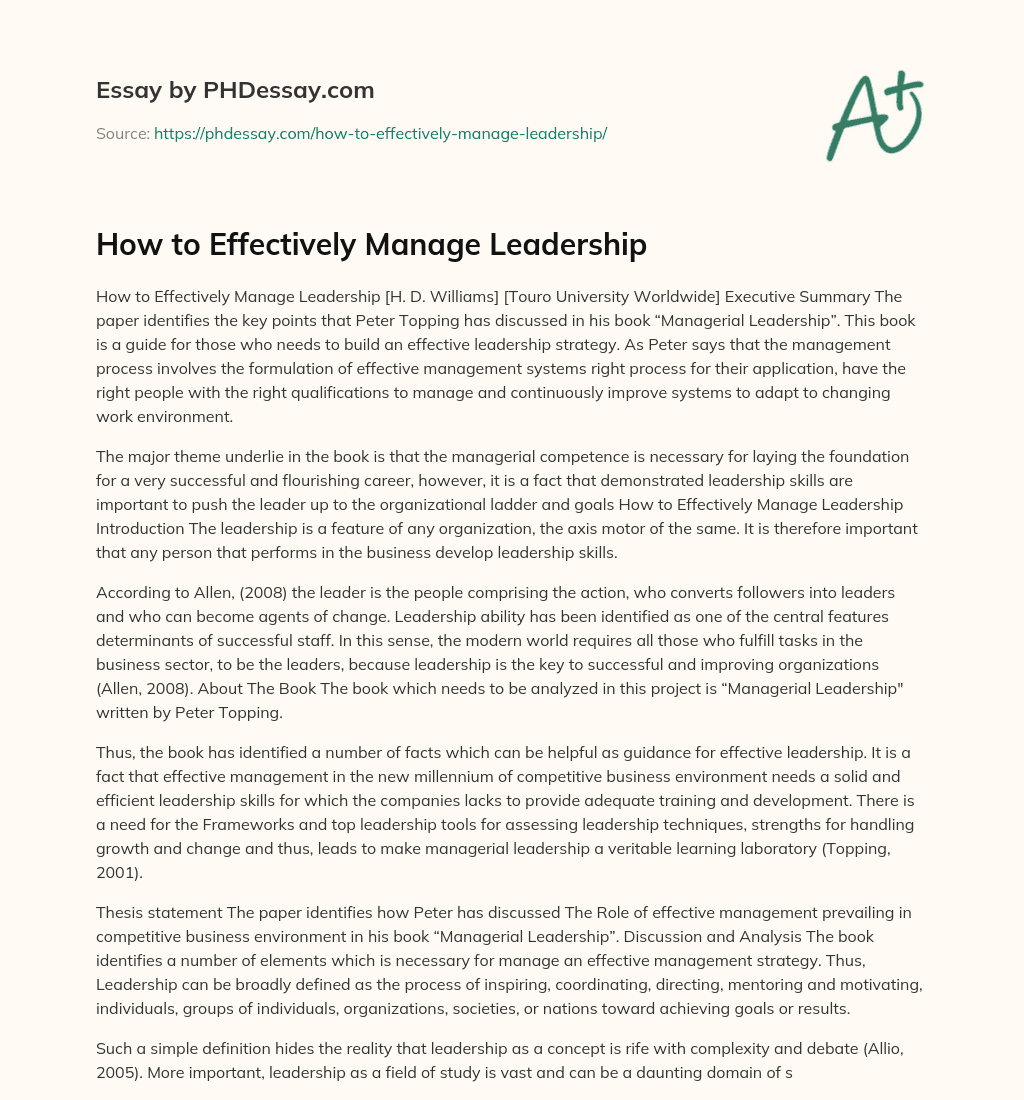 How to Effectively Manage Leadership essay