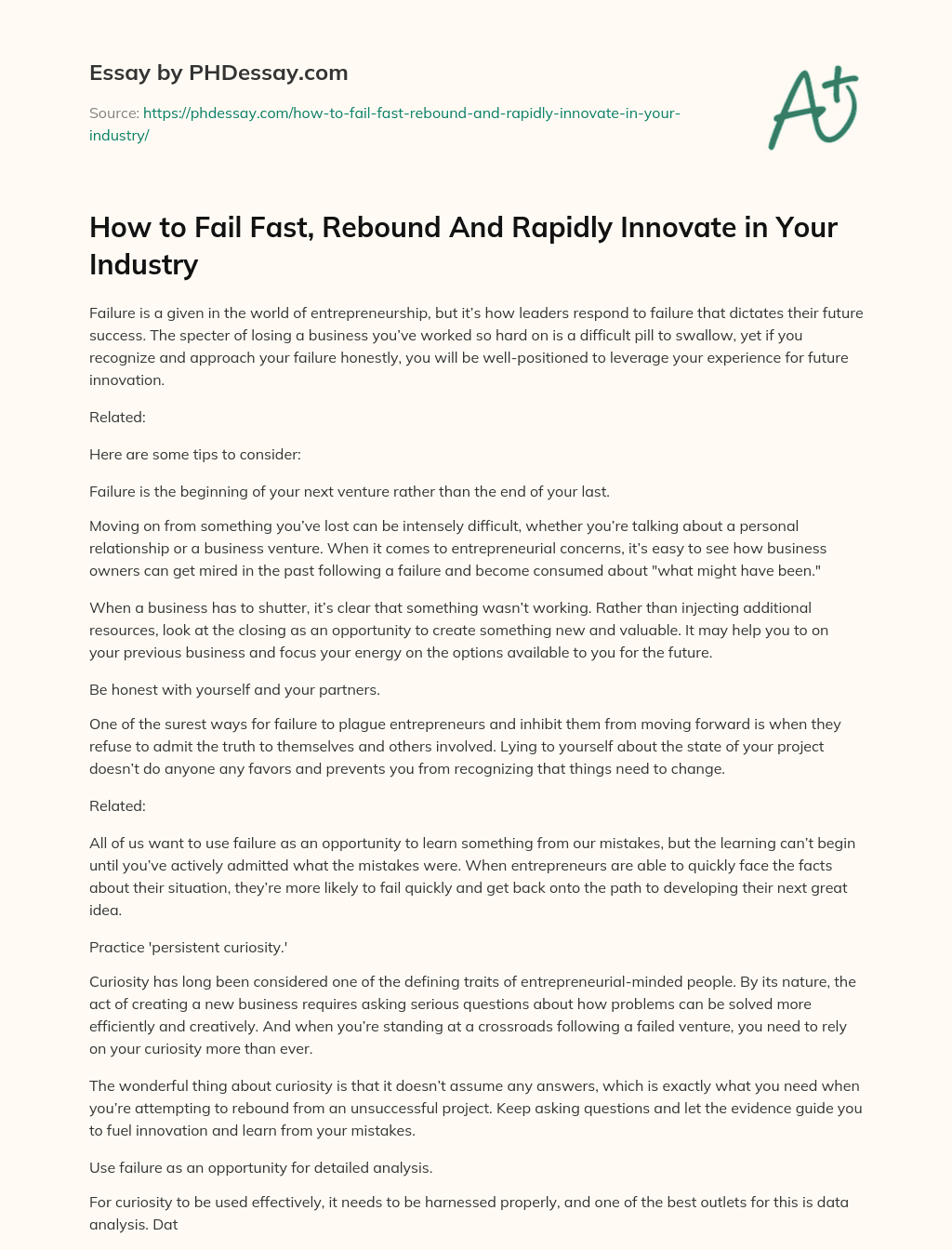 How to Fail Fast, Rebound And Rapidly Innovate in Your Industry essay