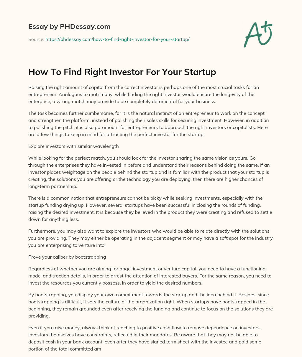 How To Find Right Investor For Your Startup essay
