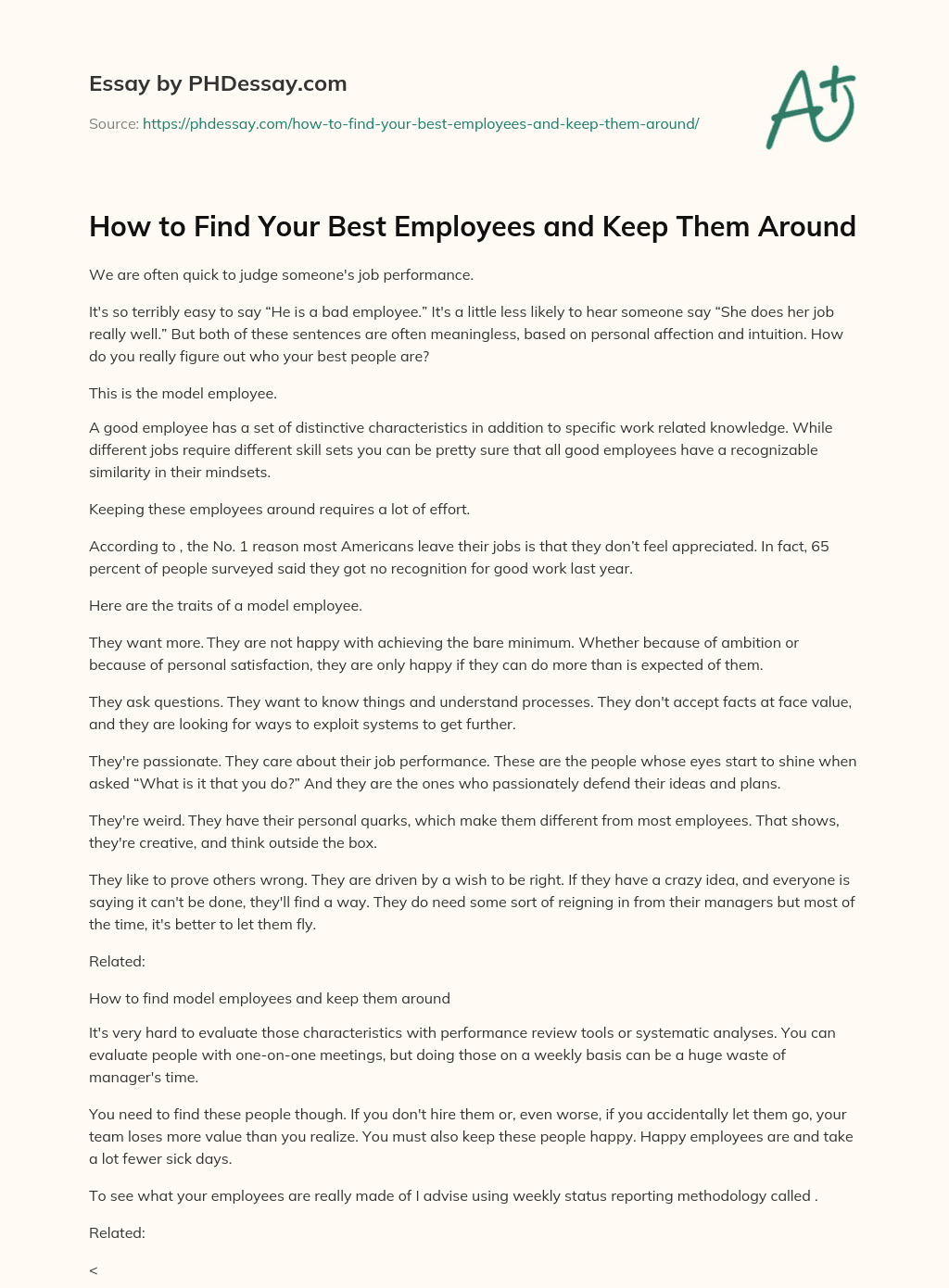How to Find Your Best Employees and Keep Them Around essay