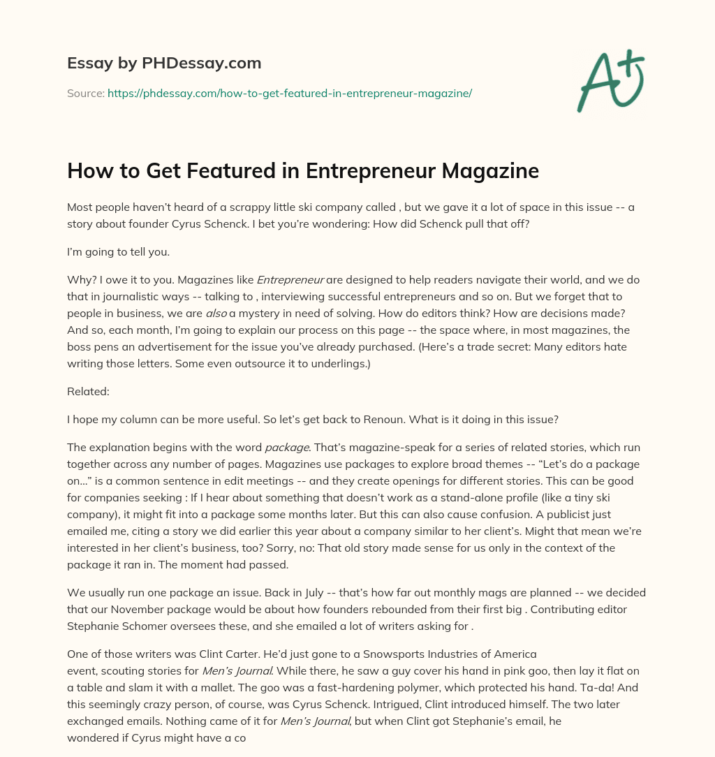 How to Get Featured in Entrepreneur Magazine essay