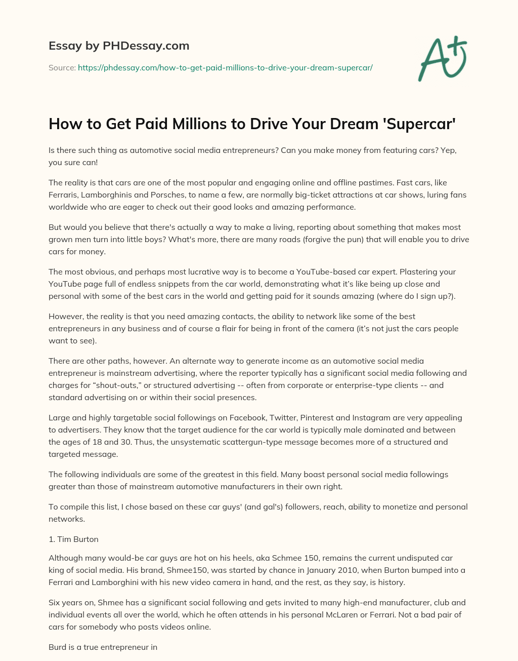 How to Get Paid Millions to Drive Your Dream ‘Supercar’ essay