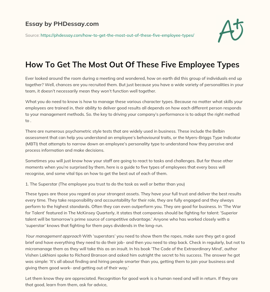 How To Get The Most Out Of These Five Employee Types essay