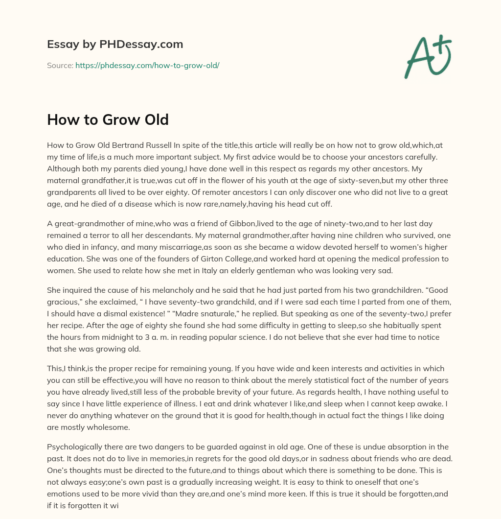 growing old essay