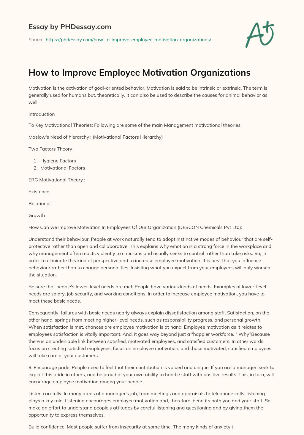 How to Improve Employee Motivation Organizations essay
