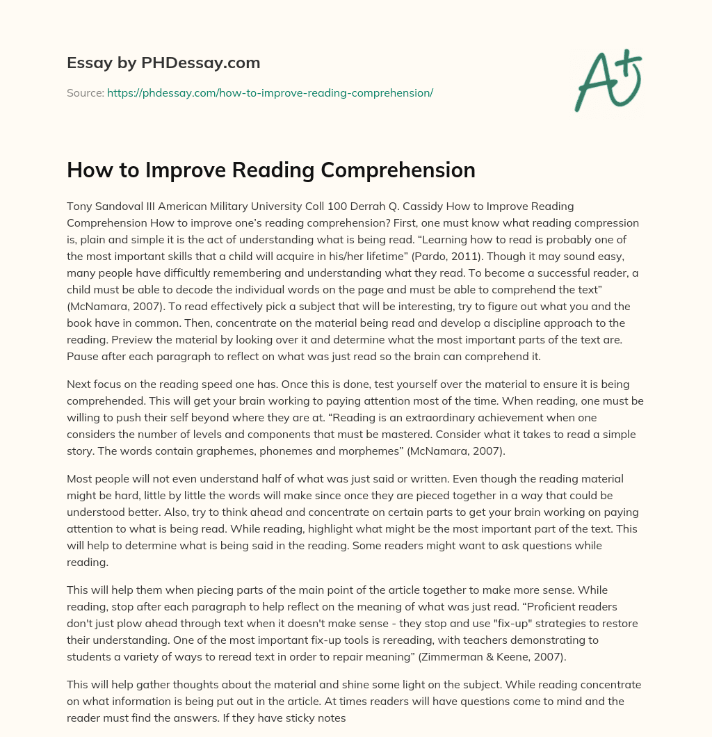 How to Improve Reading Comprehension essay
