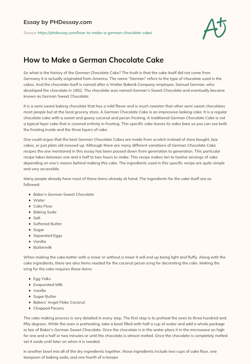 How to Make a German Chocolate Cake essay