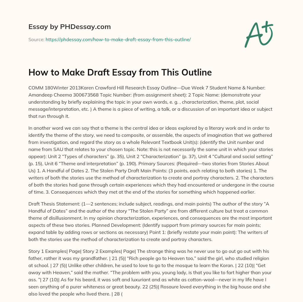 How to Make Draft Essay from This Outline essay