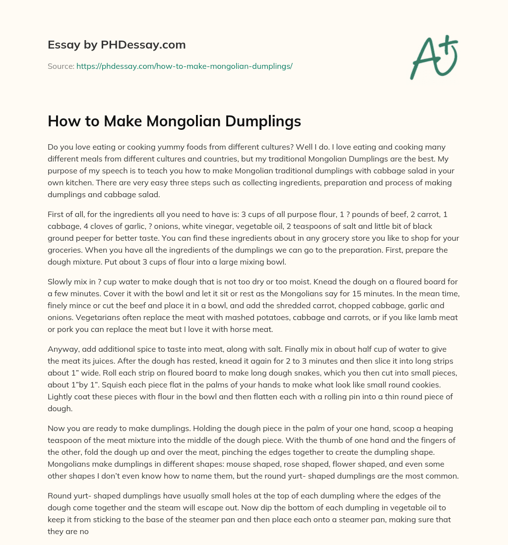 How to Make Mongolian Dumplings essay
