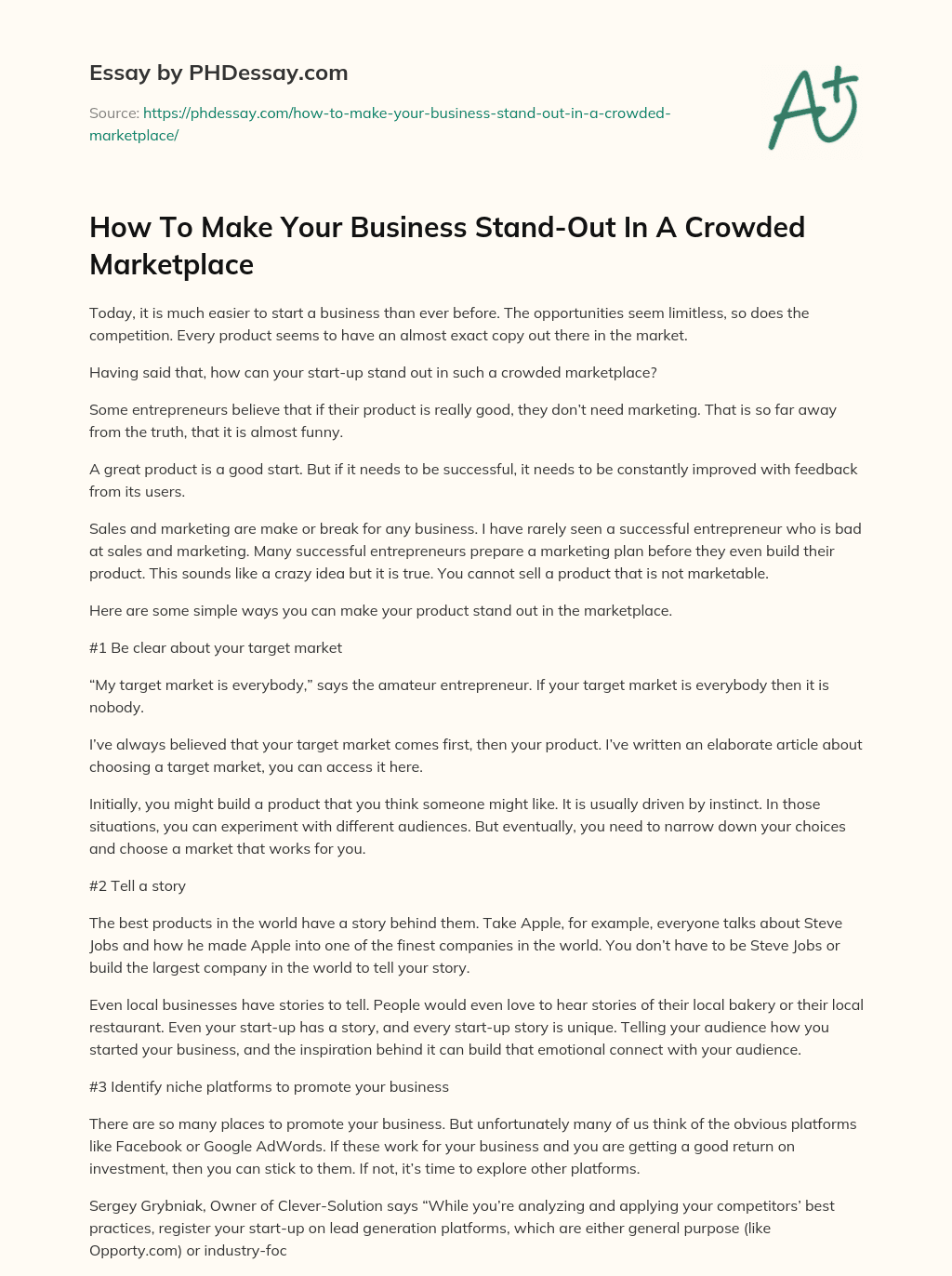 essay on a crowded market