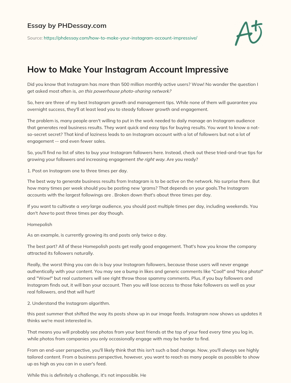 How to Make Your Instagram Account Impressive essay