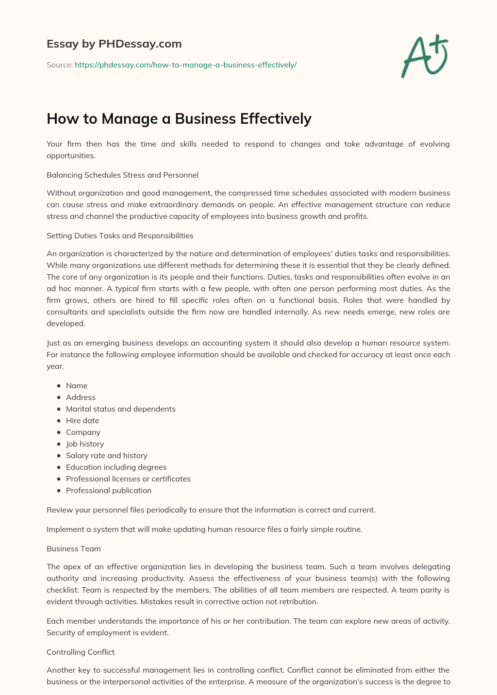 How to Manage a Business Effectively essay