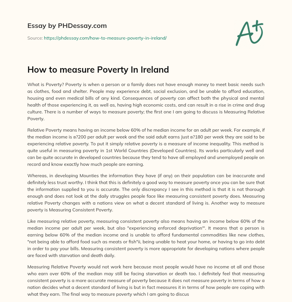 How to measure Poverty In Ireland essay