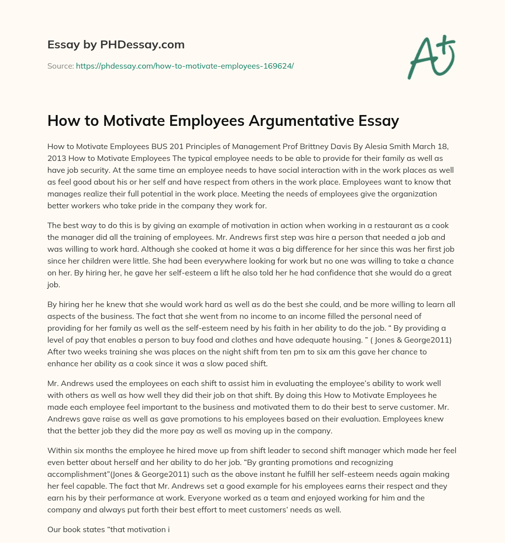 How to Motivate Employees Argumentative Essay essay