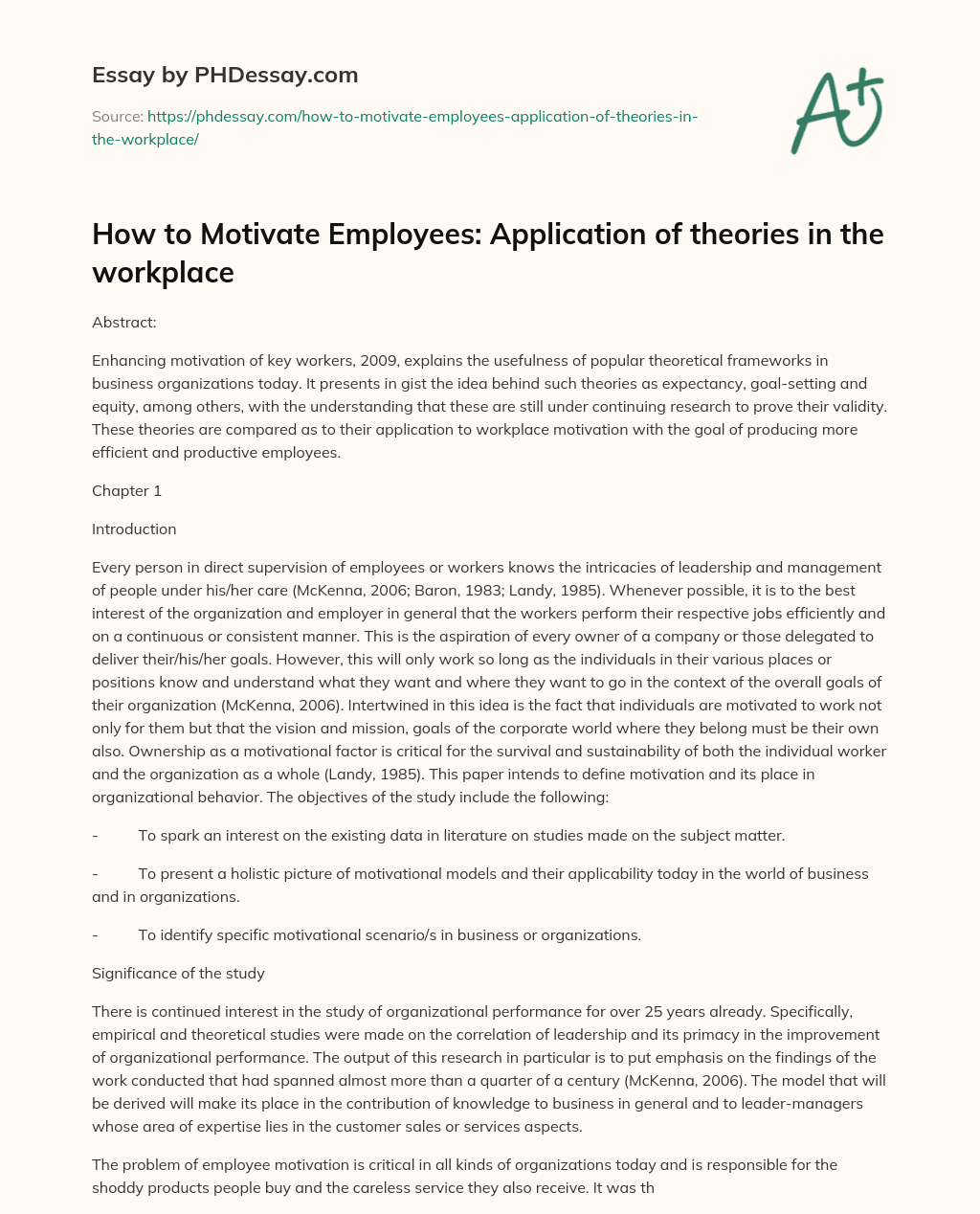 How to Motivate Employees: Application of theories in the workplace essay