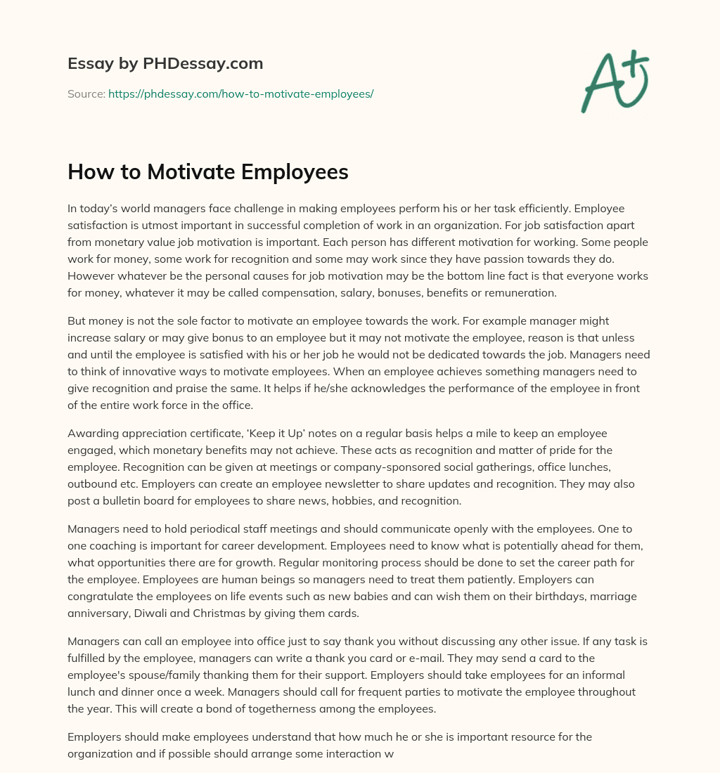 essay on how to motivate employees