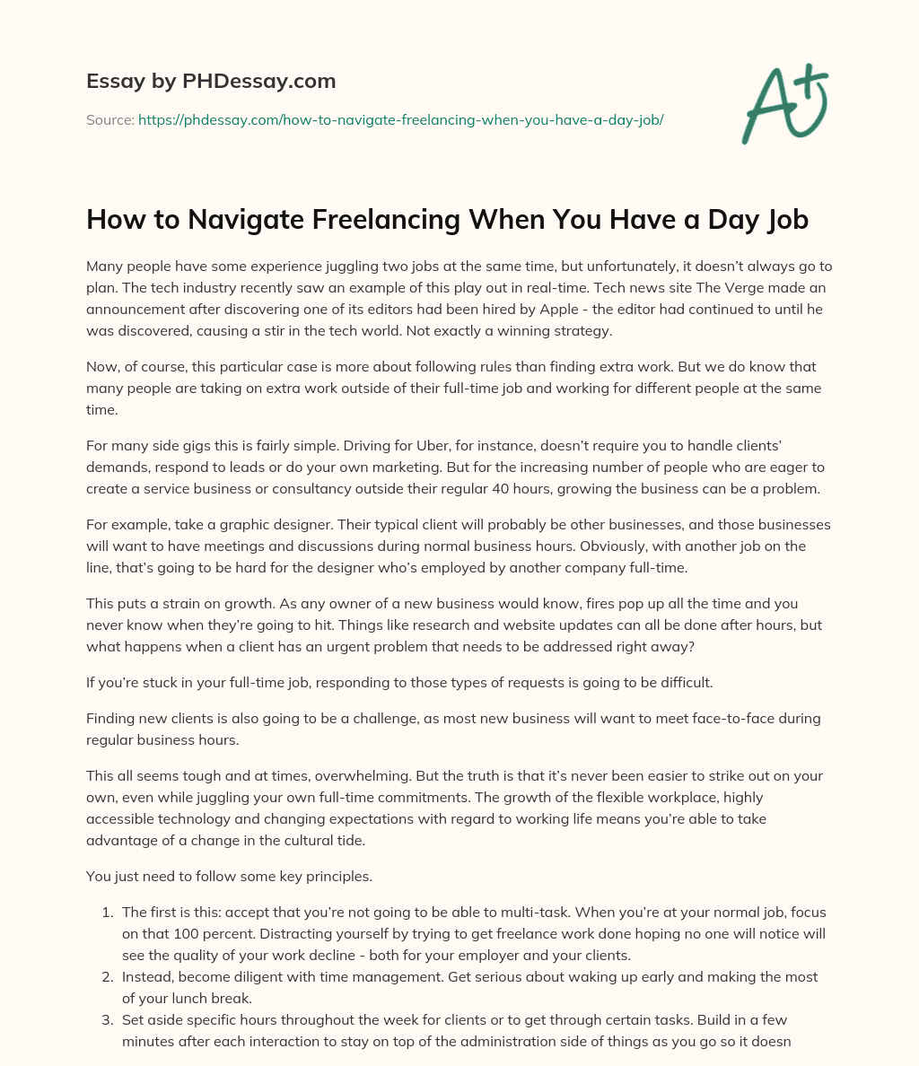 How to Navigate Freelancing When You Have a Day Job essay