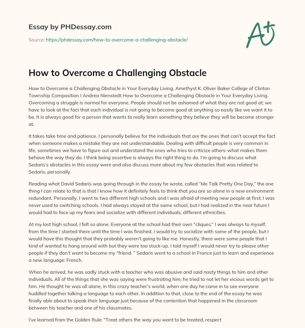 How to Overcome a Challenging Obstacle essay