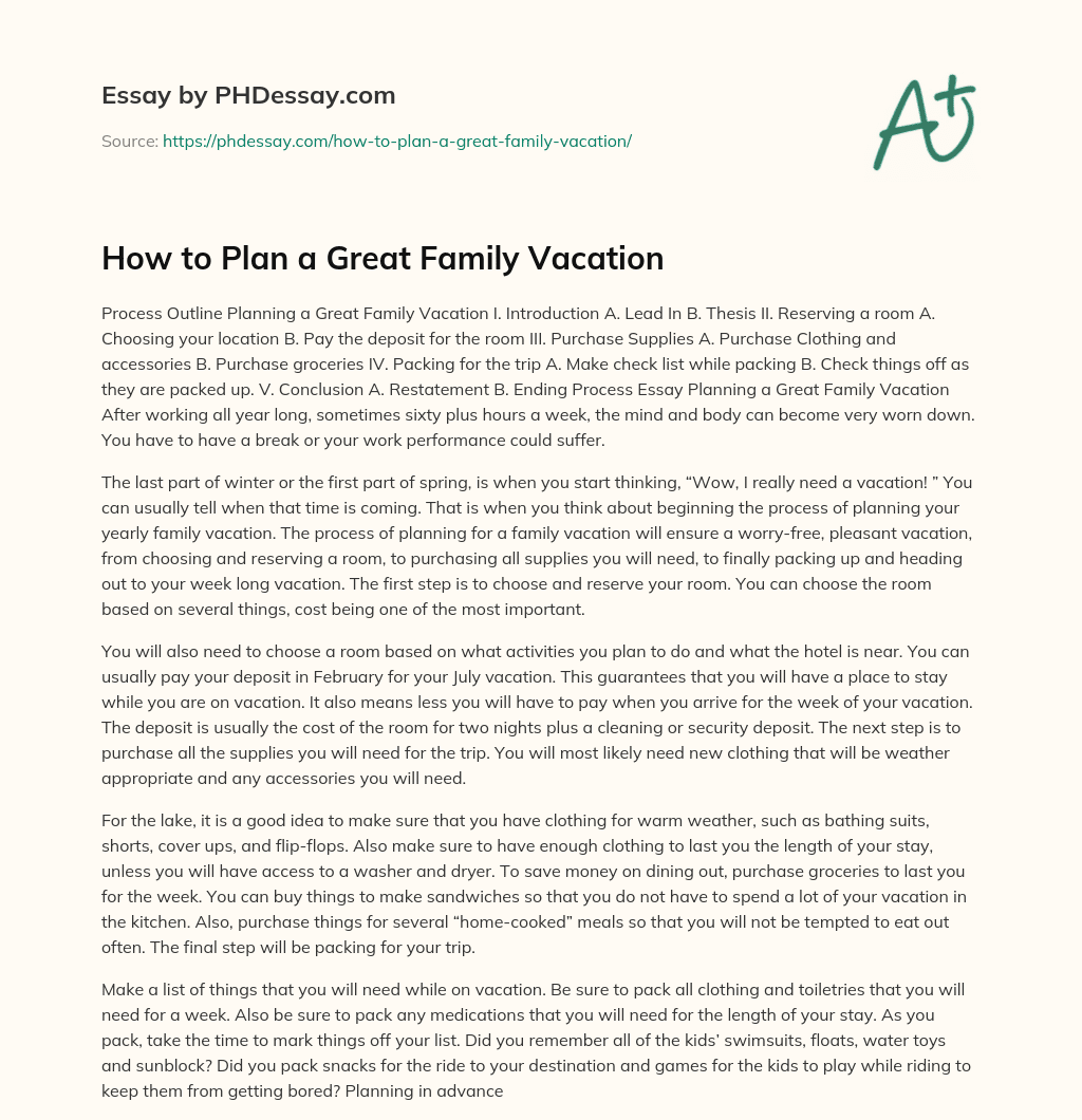 How to Plan a Great Family Vacation essay