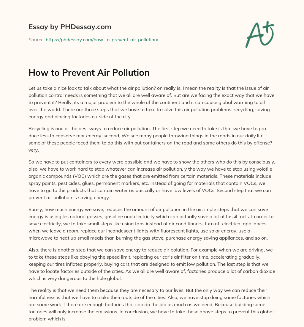 how to prevent air pollution essay