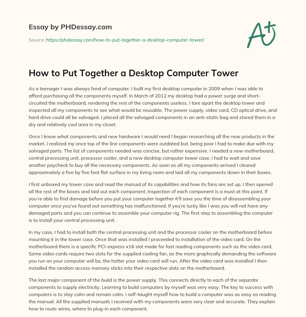 How to Put Together a Desktop Computer Tower essay