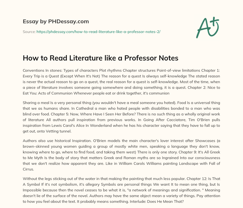 How to Read Literature like a Professor Notes essay