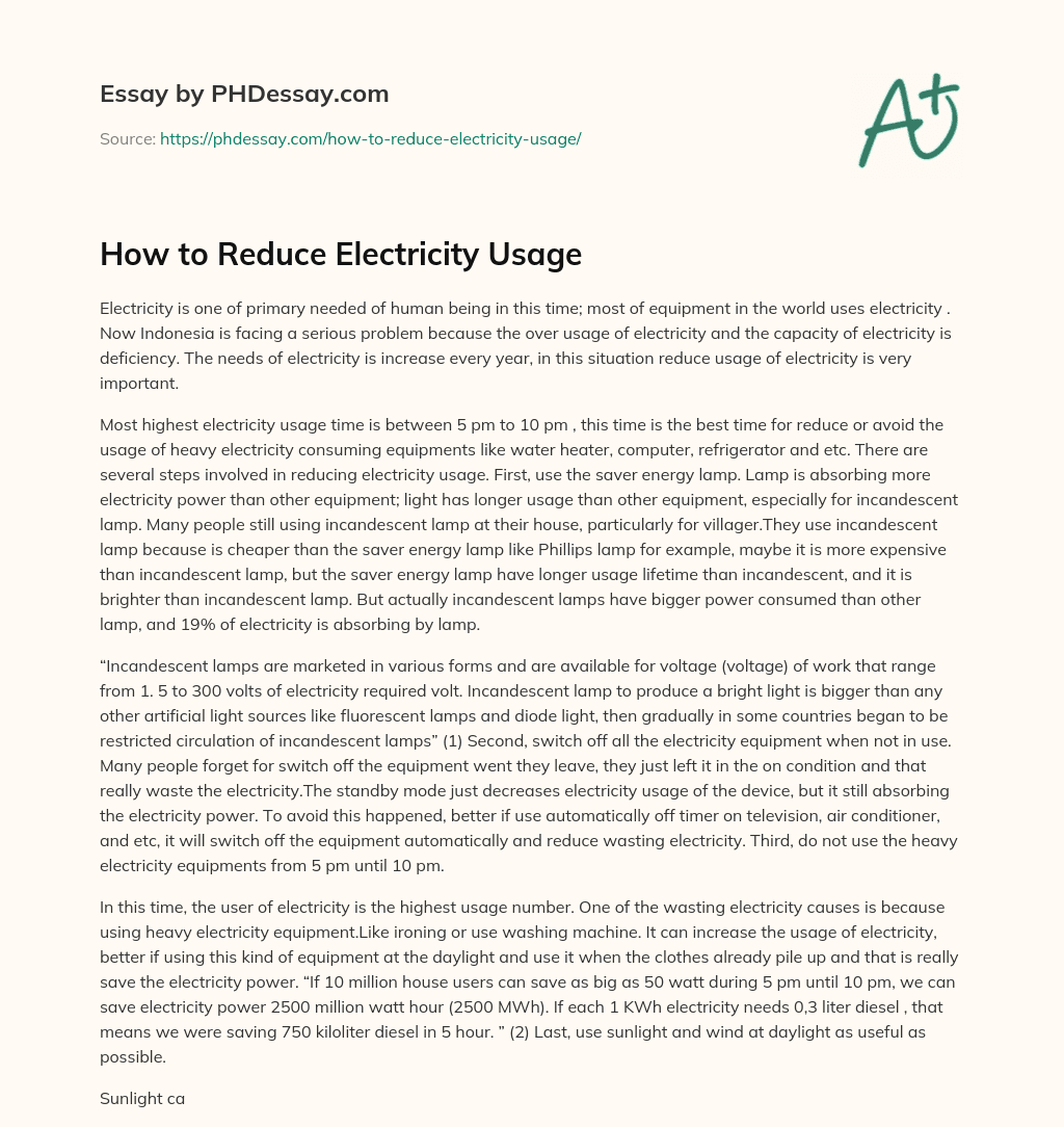 How to Reduce Electricity Usage essay