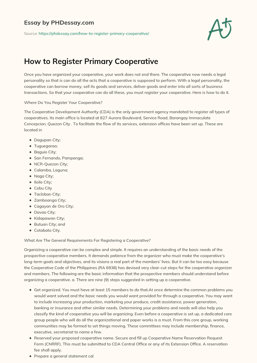 How to Register Primary Cooperative essay