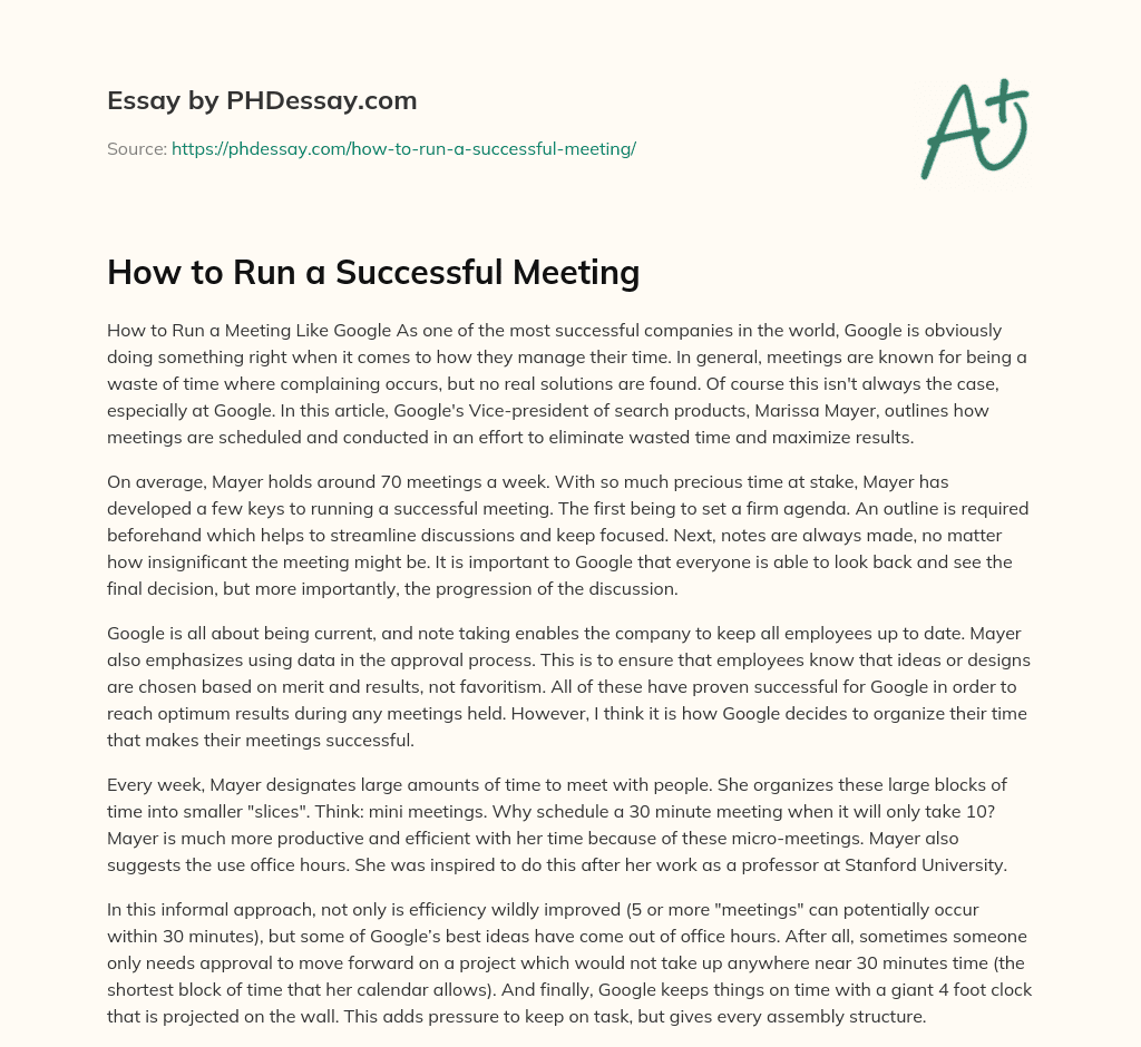 How to Run a Successful Meeting essay