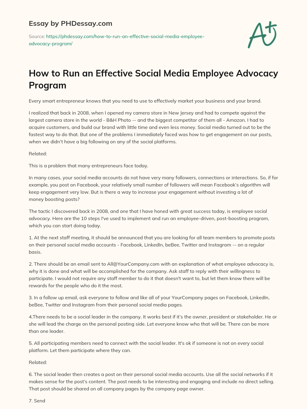 How to Run an Effective Social Media Employee Advocacy Program essay