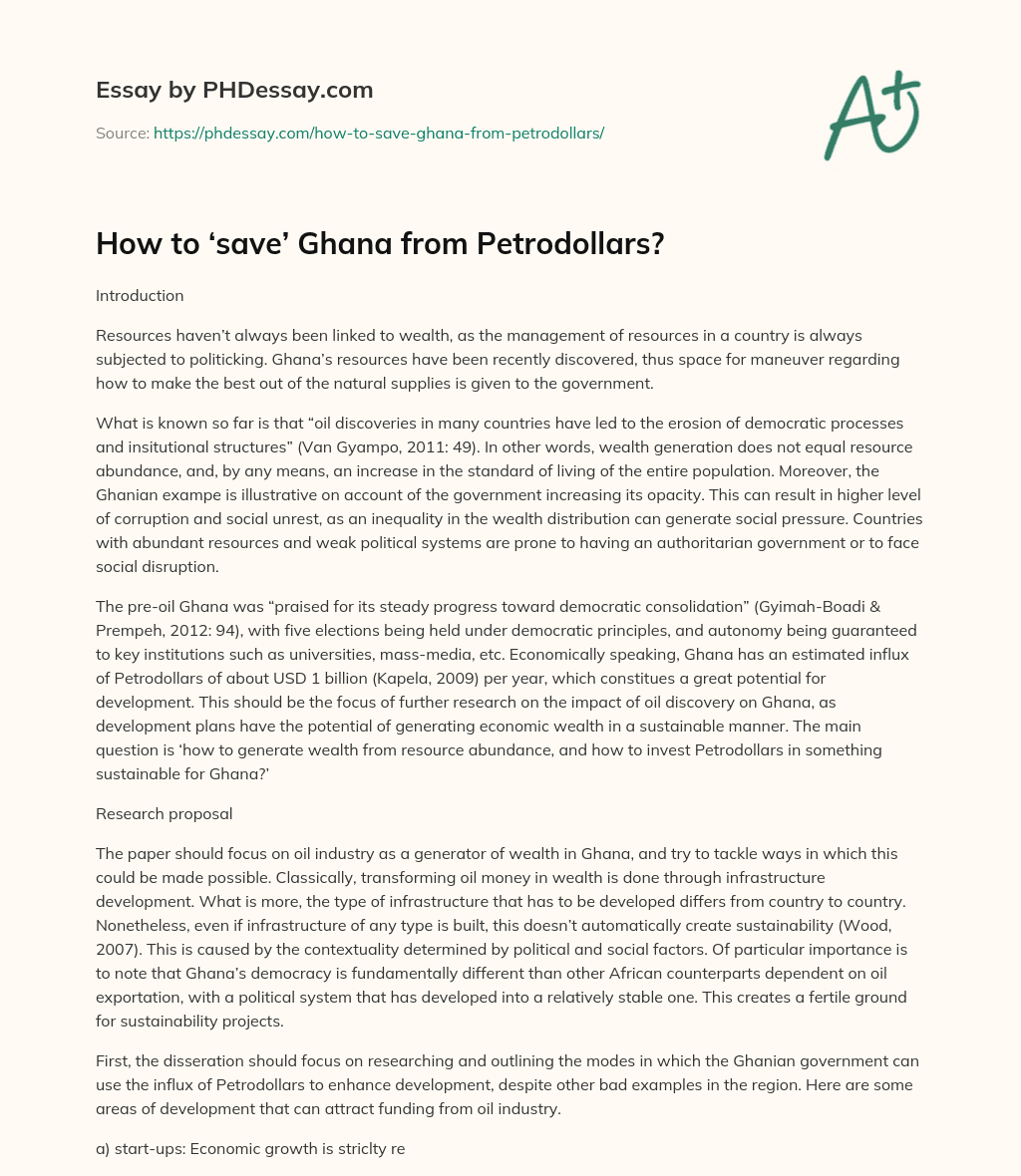 How to ‘save’ Ghana from Petrodollars? essay