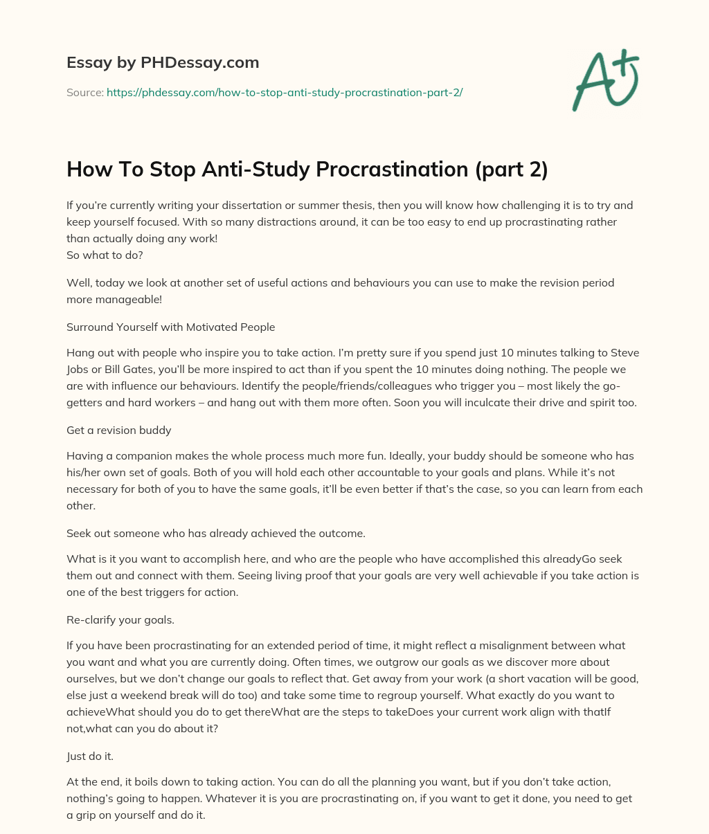 How To Stop Anti-Study Procrastination (part 2) essay