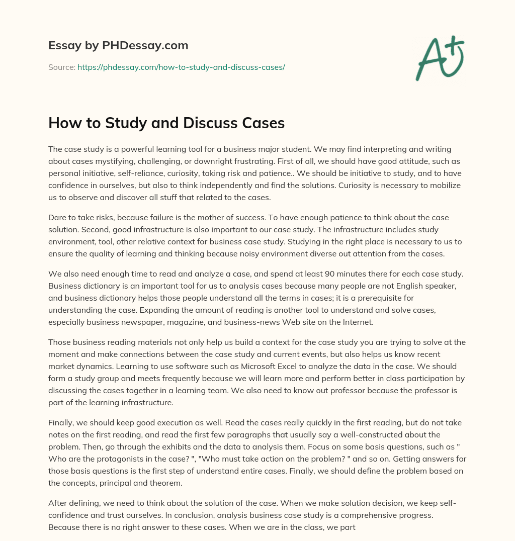 How to Study and Discuss Cases essay