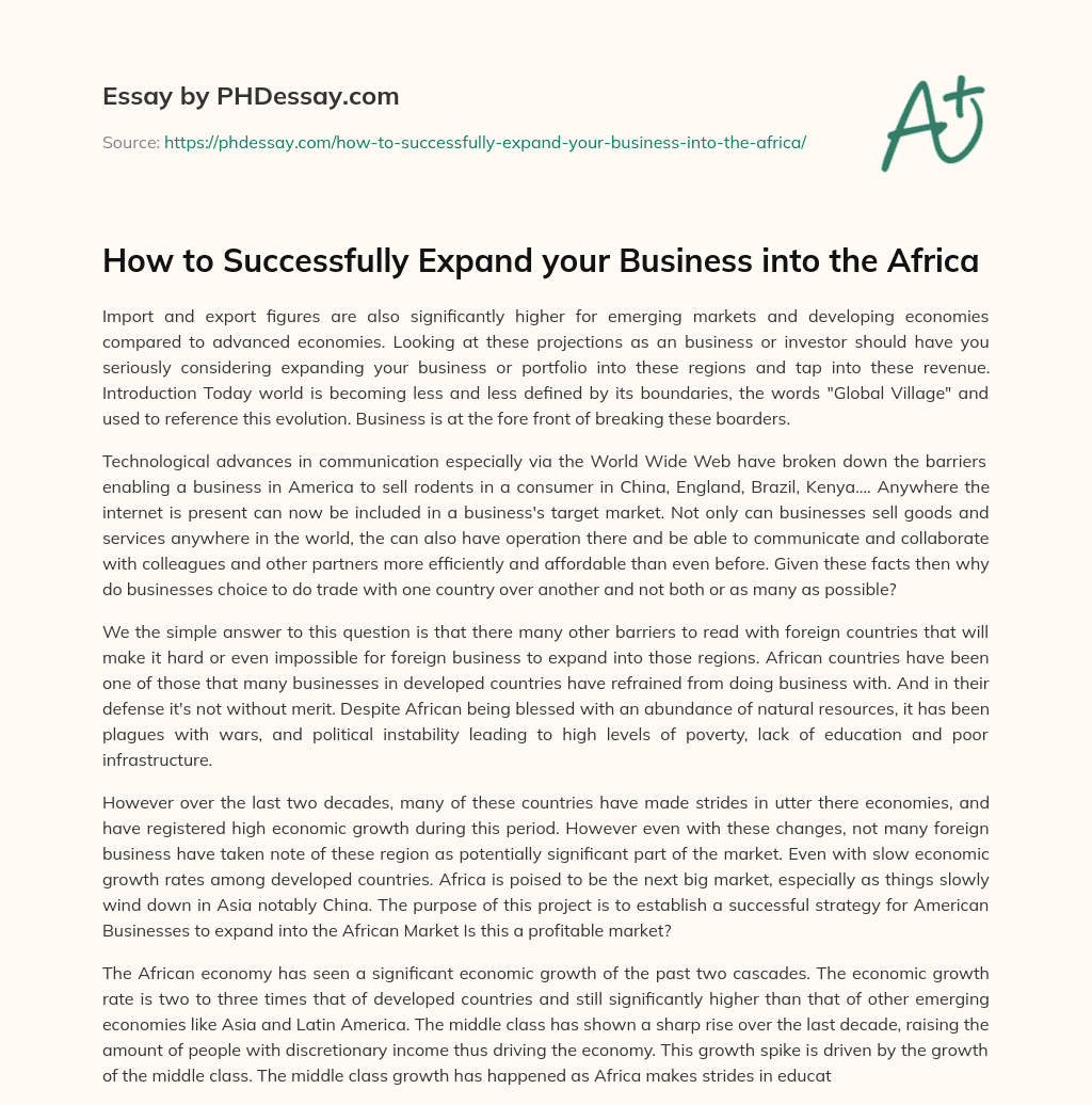 How to Successfully Expand your Business into the Africa essay