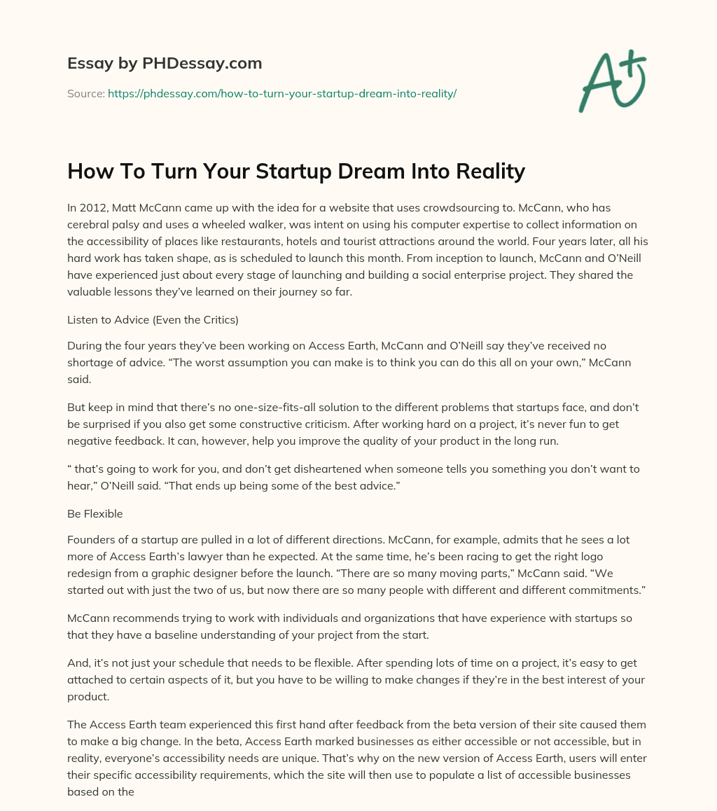 How To Turn Your Startup Dream Into Reality essay