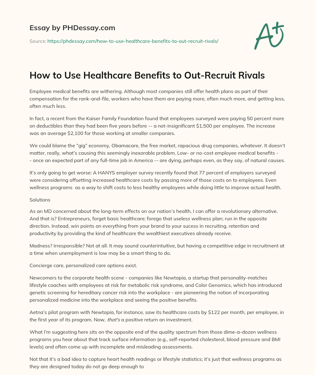 How to Use Healthcare Benefits to Out-Recruit Rivals essay