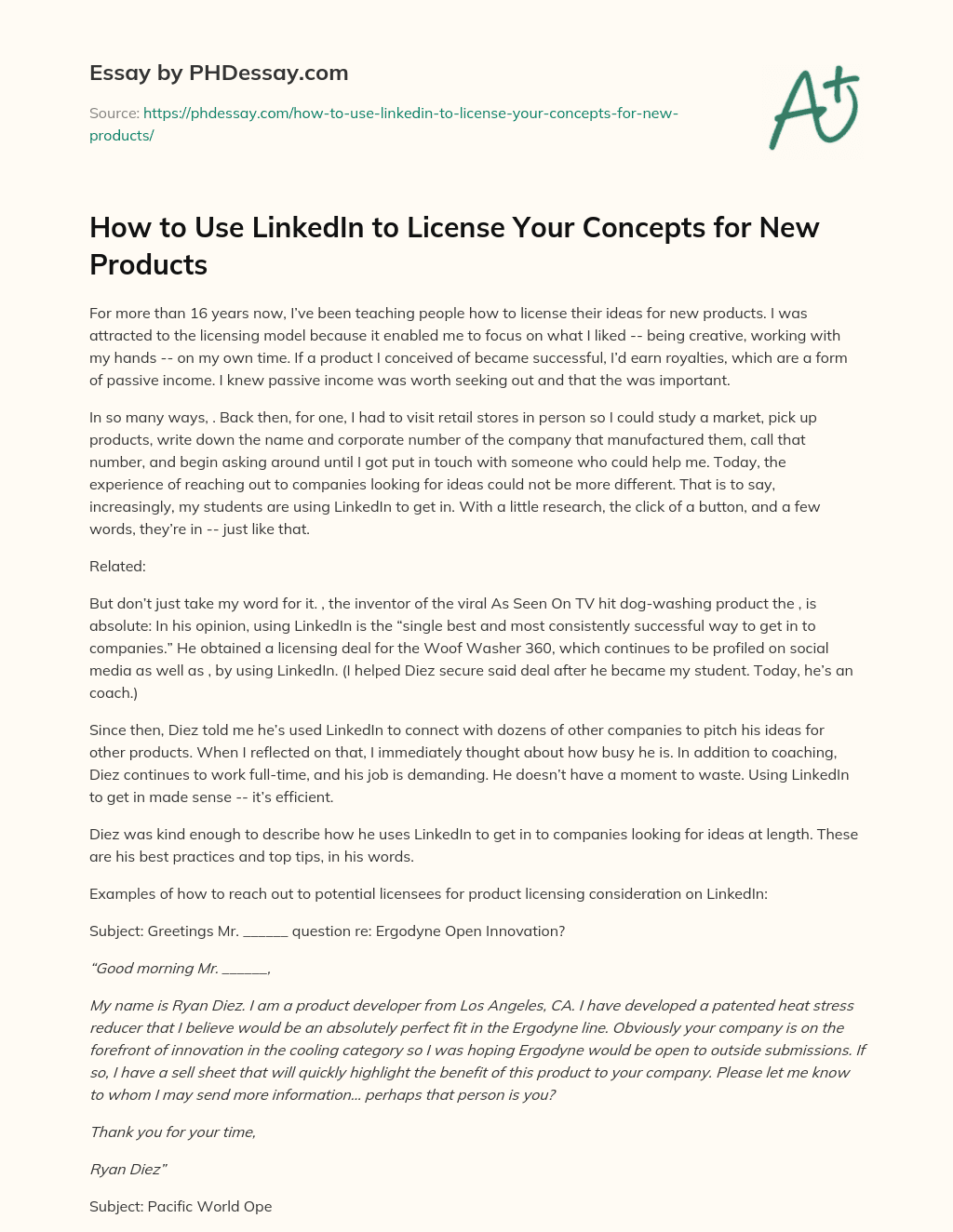 How to Use LinkedIn to License Your Concepts for New Products essay