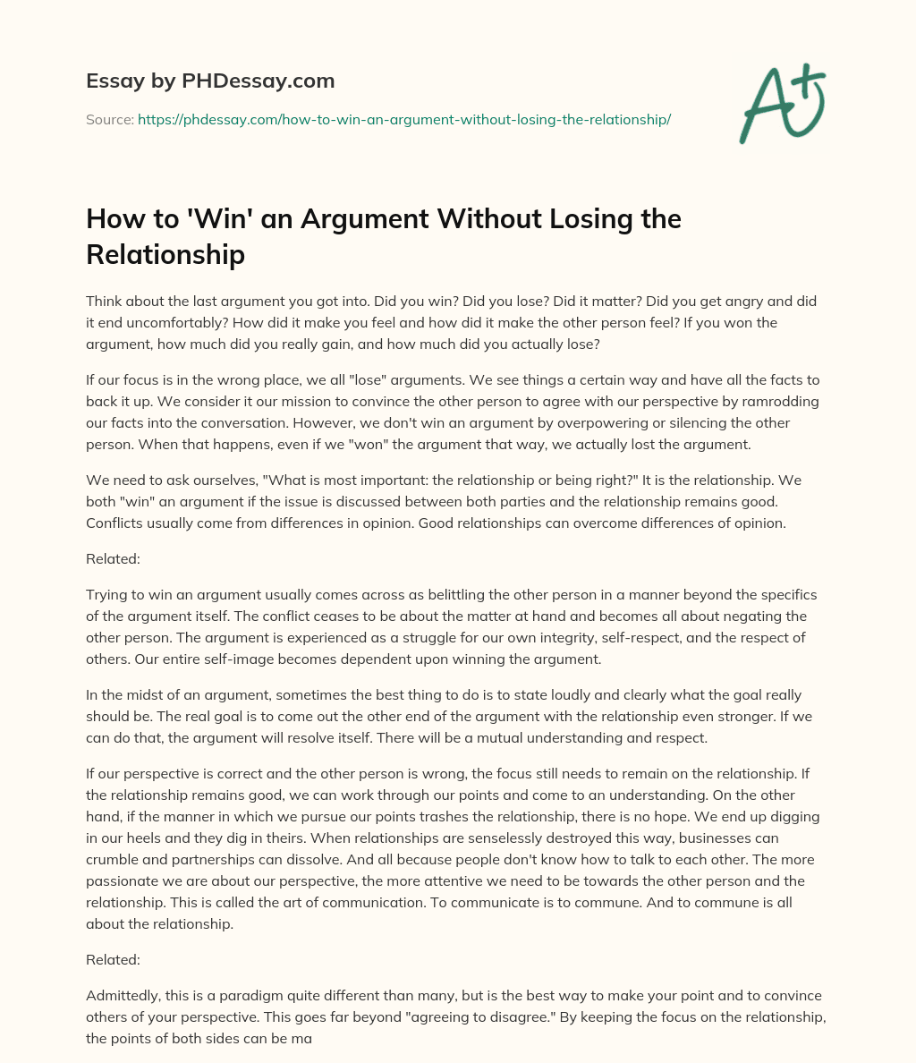 How to ‘Win’ an Argument Without Losing the Relationship essay