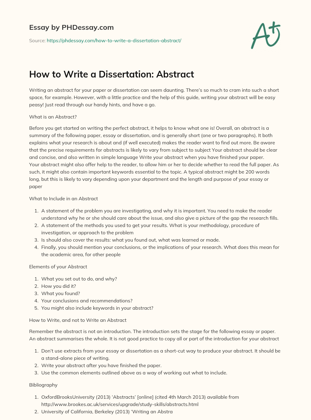 How to Write a Dissertation: Abstract essay