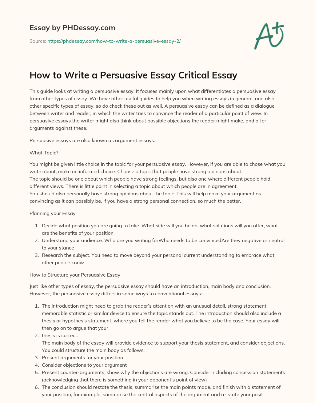 How to Write a Persuasive Essay Critical Essay essay