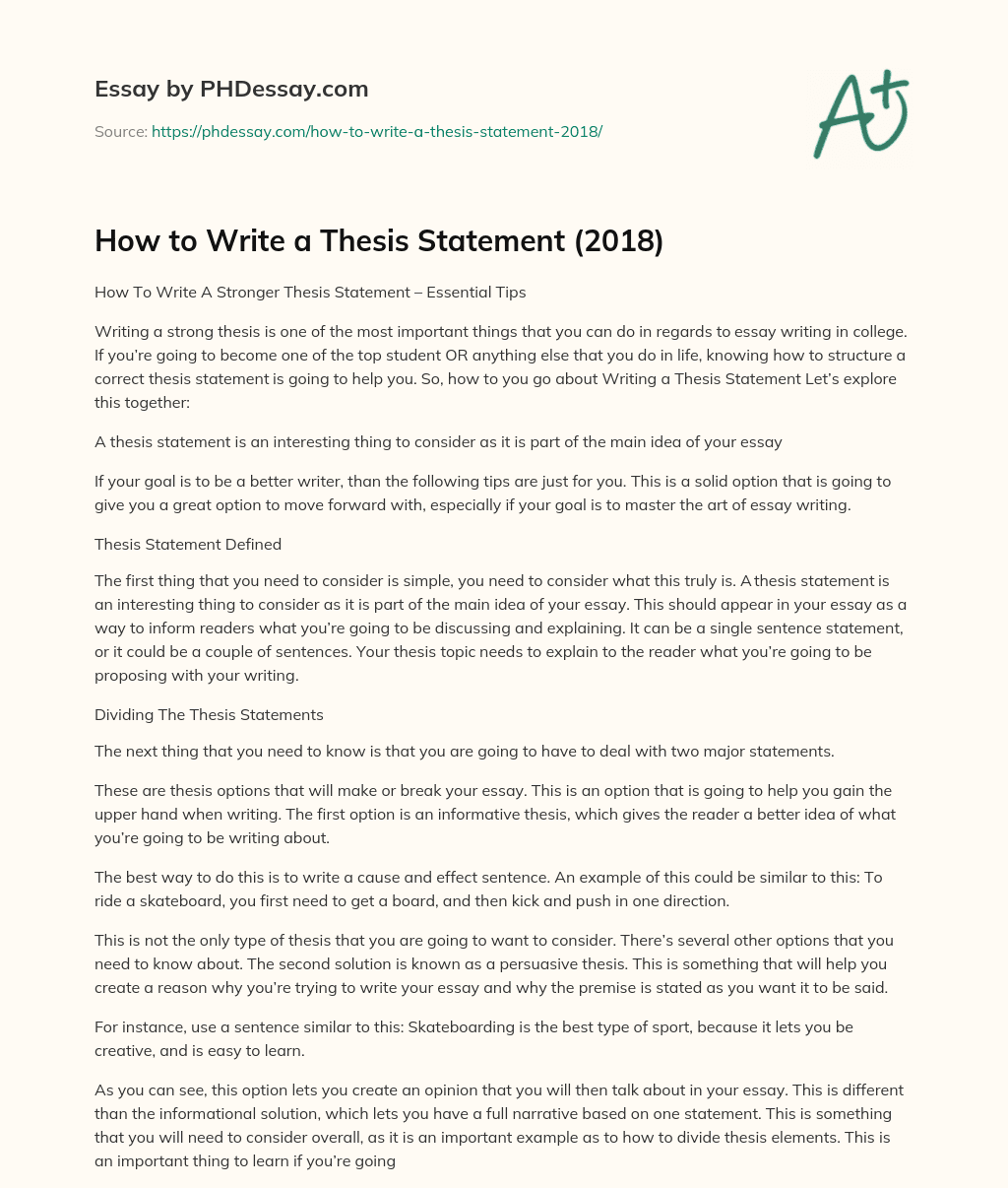 How to Write a Thesis Statement (2018) essay